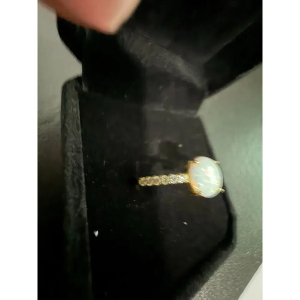 .925 opal and rhinestone ring size 8.5